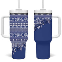 Fiji Marau na Kerisimasi Tumbler With Handle Blue Tagimoucia Tapa Masi Tribal - Polynesian Pride