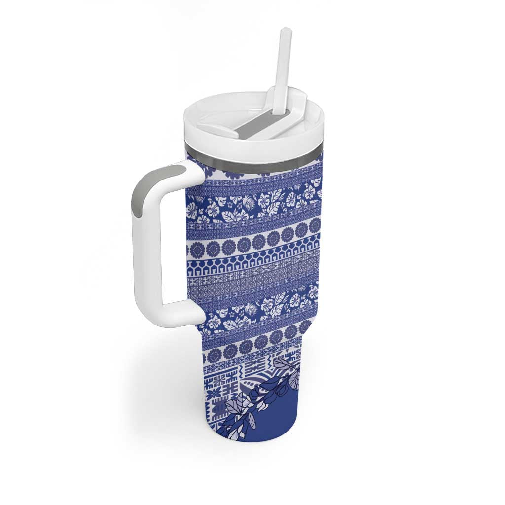 Fiji Marau na Kerisimasi Tumbler With Handle Blue Tagimoucia Tapa Masi Tribal - Polynesian Pride