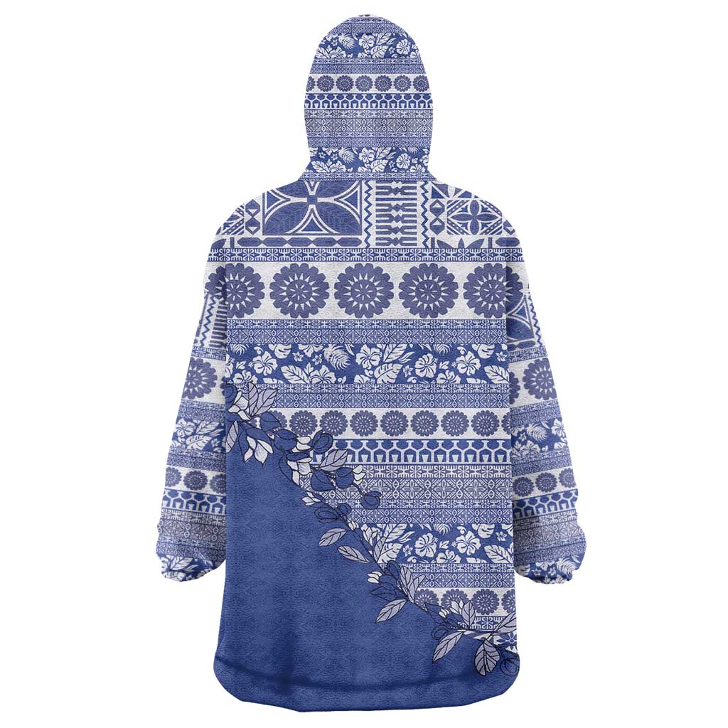 Fiji Marau na Kerisimasi Wearable Blanket Hoodie Blue Tagimoucia Tapa Masi Tribal - Polynesian Pride
