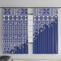 Fiji Marau na Kerisimasi Window Curtain Blue Tagimoucia Tapa Masi Tribal LT9 With Hooks Blue - Polynesian Pride