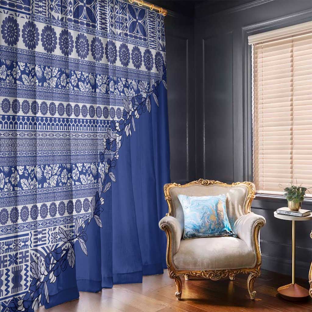 Fiji Marau na Kerisimasi Window Curtain Blue Tagimoucia Tapa Masi Tribal LT9 - Polynesian Pride
