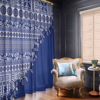 Fiji Marau na Kerisimasi Window Curtain Blue Tagimoucia Tapa Masi Tribal LT9 - Polynesian Pride