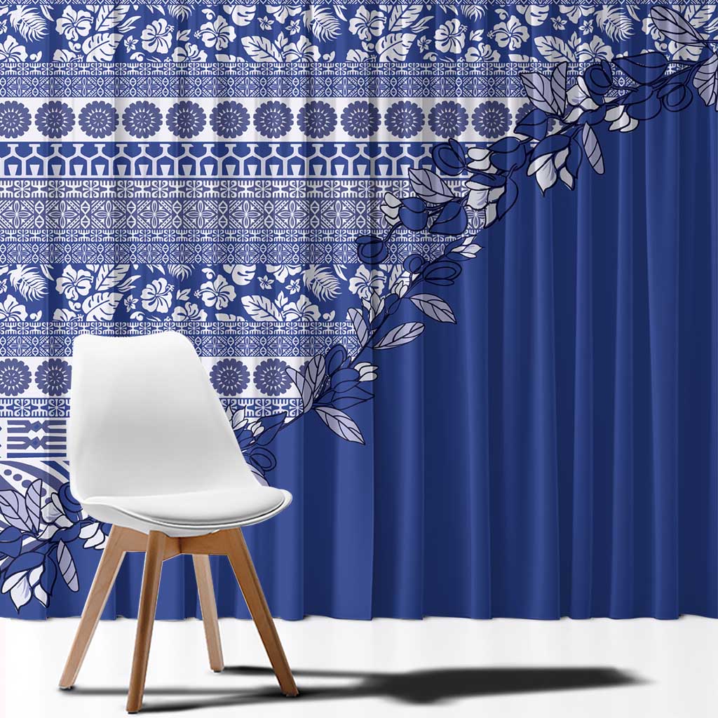Fiji Marau na Kerisimasi Window Curtain Blue Tagimoucia Tapa Masi Tribal LT9 - Polynesian Pride