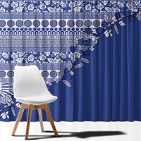 Fiji Marau na Kerisimasi Window Curtain Blue Tagimoucia Tapa Masi Tribal LT9 - Polynesian Pride