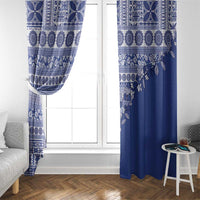 Fiji Marau na Kerisimasi Window Curtain Blue Tagimoucia Tapa Masi Tribal LT9 - Polynesian Pride