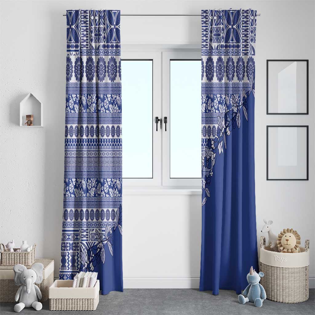 Fiji Marau na Kerisimasi Window Curtain Blue Tagimoucia Tapa Masi Tribal LT9 - Polynesian Pride