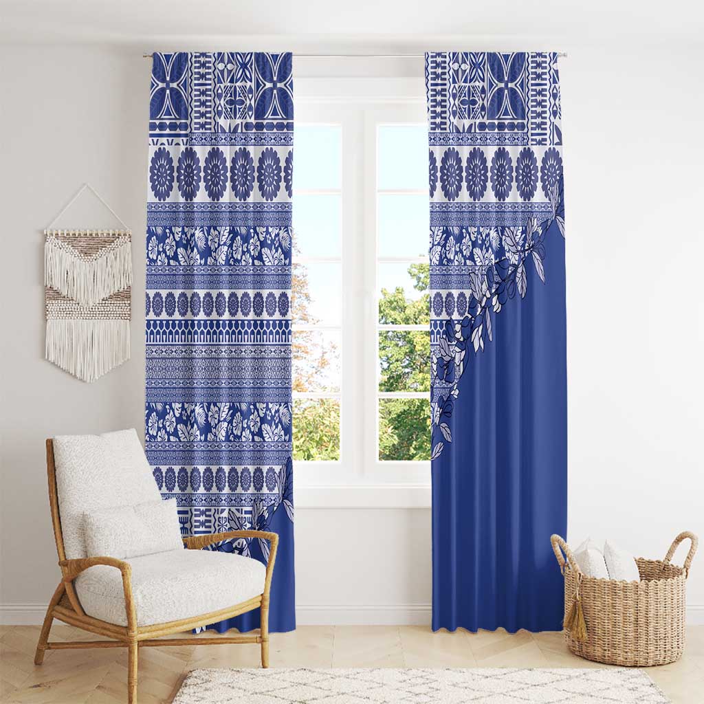 Fiji Marau na Kerisimasi Window Curtain Blue Tagimoucia Tapa Masi Tribal LT9 - Polynesian Pride