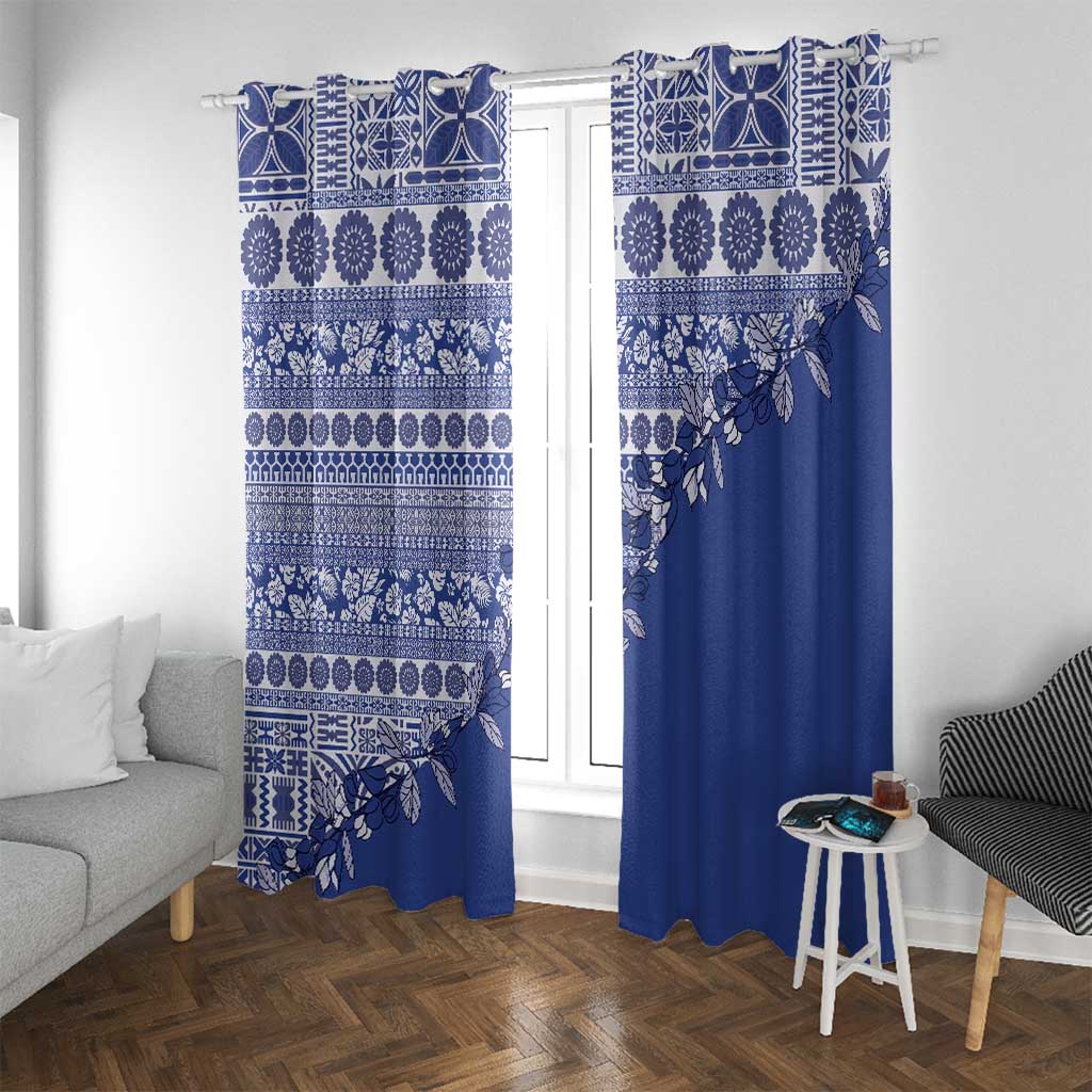 Fiji Marau na Kerisimasi Window Curtain Blue Tagimoucia Tapa Masi Tribal LT9 With Grommets Blue - Polynesian Pride