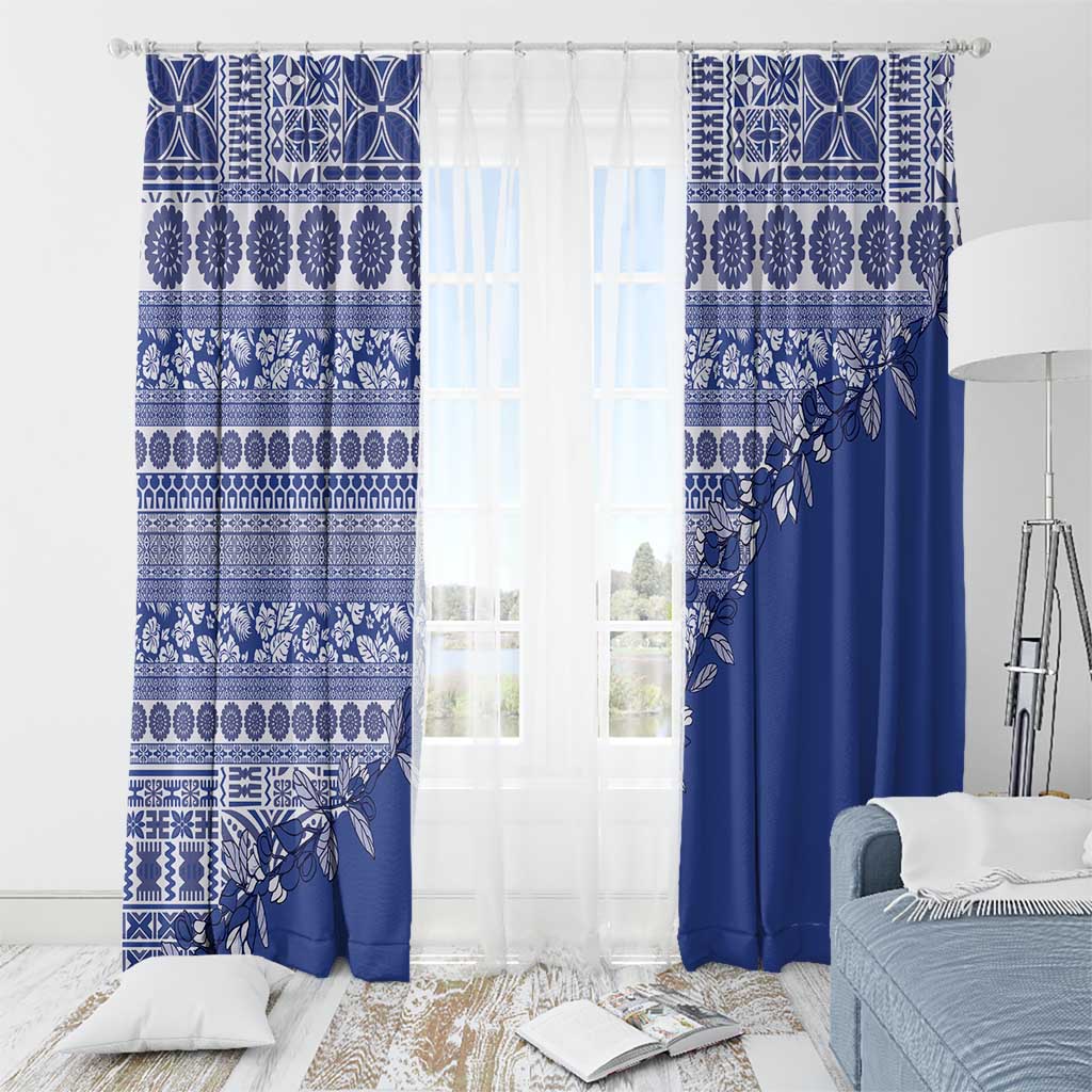 Fiji Marau na Kerisimasi Window Curtain Blue Tagimoucia Tapa Masi Tribal LT9 - Polynesian Pride