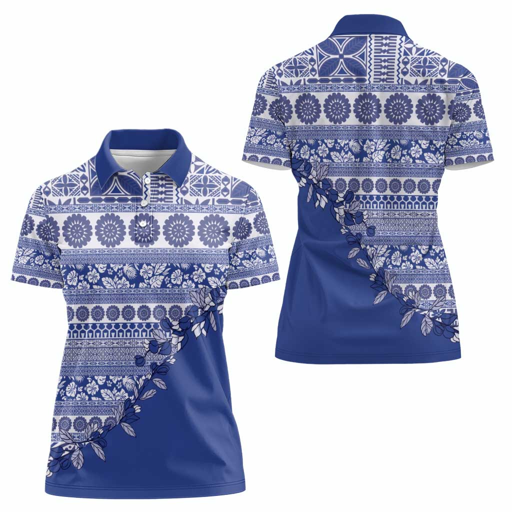 Fiji Marau na Kerisimasi Women Polo Shirt Blue Tagimoucia Tapa Masi Tribal - Polynesian Pride