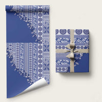 Fiji Marau na Kerisimasi Wrapping Paper Blue Tagimoucia Tapa Masi Tribal LT9 58" × 23" Blue - Polynesian Pride