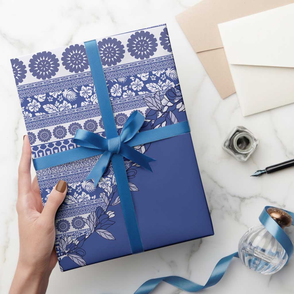 Fiji Marau na Kerisimasi Wrapping Paper Blue Tagimoucia Tapa Masi Tribal LT9 - Polynesian Pride