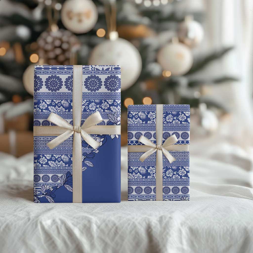 Fiji Marau na Kerisimasi Wrapping Paper Blue Tagimoucia Tapa Masi Tribal LT9 - Polynesian Pride