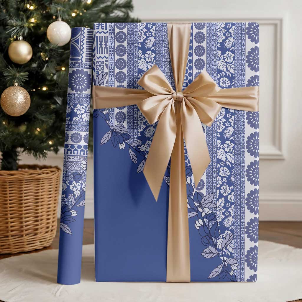 Fiji Marau na Kerisimasi Wrapping Paper Blue Tagimoucia Tapa Masi Tribal LT9 - Polynesian Pride