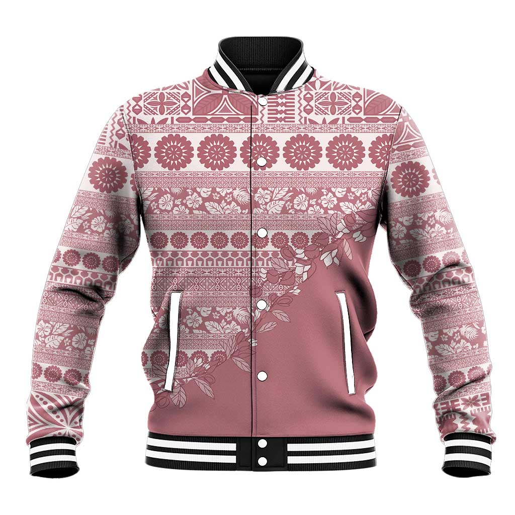 Fiji Marau na Kerisimasi Baseball Jacket Dusty Rose Tagimoucia Tapa Masi Tribal LT9 Unisex Pink - Polynesian Pride