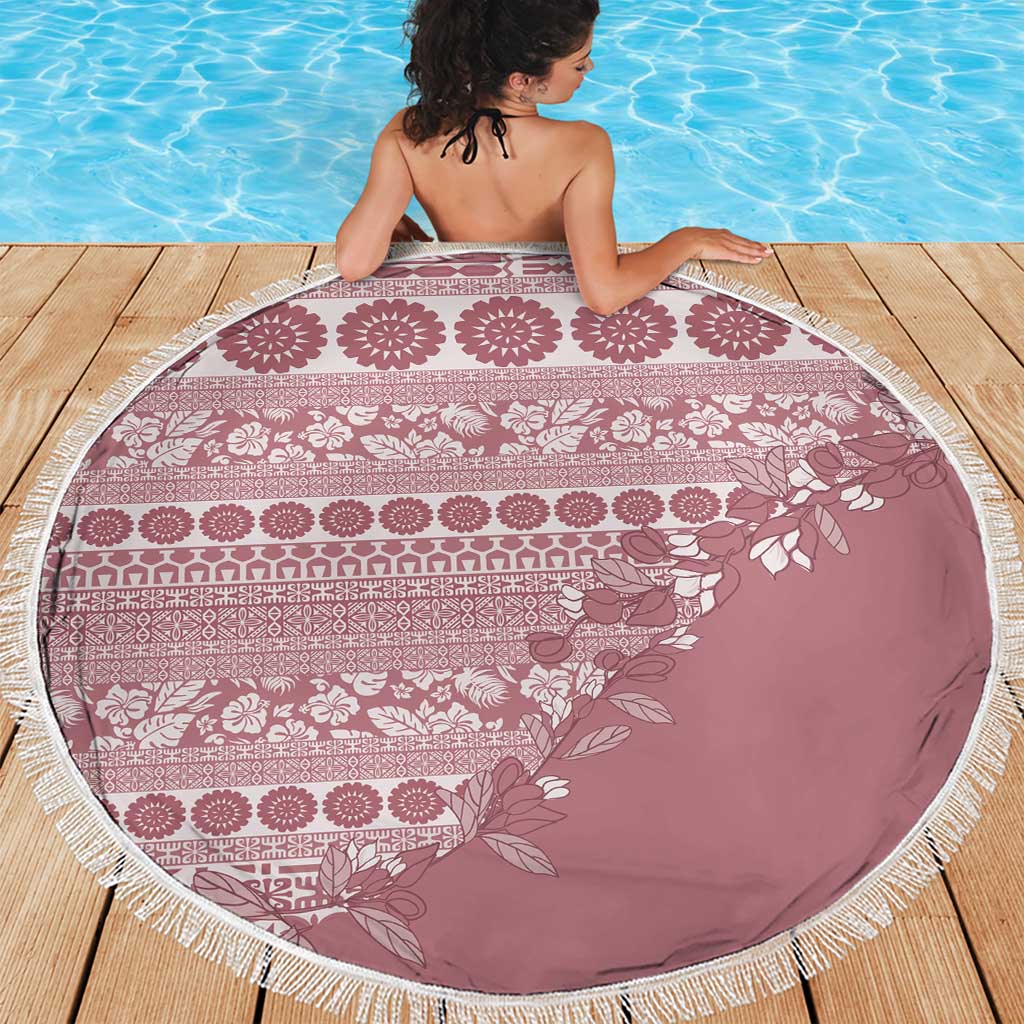 Fiji Marau na Kerisimasi Beach Blanket Dusty Rose Tagimoucia Tapa Masi Tribal - Polynesian Pride