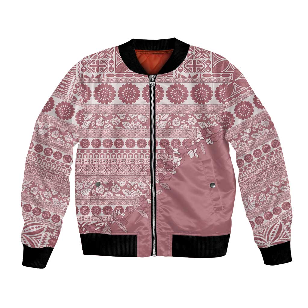 Fiji Marau na Kerisimasi Bomber Jacket Dusty Rose Tagimoucia Tapa Masi Tribal LT9 Unisex Pink - Polynesian Pride