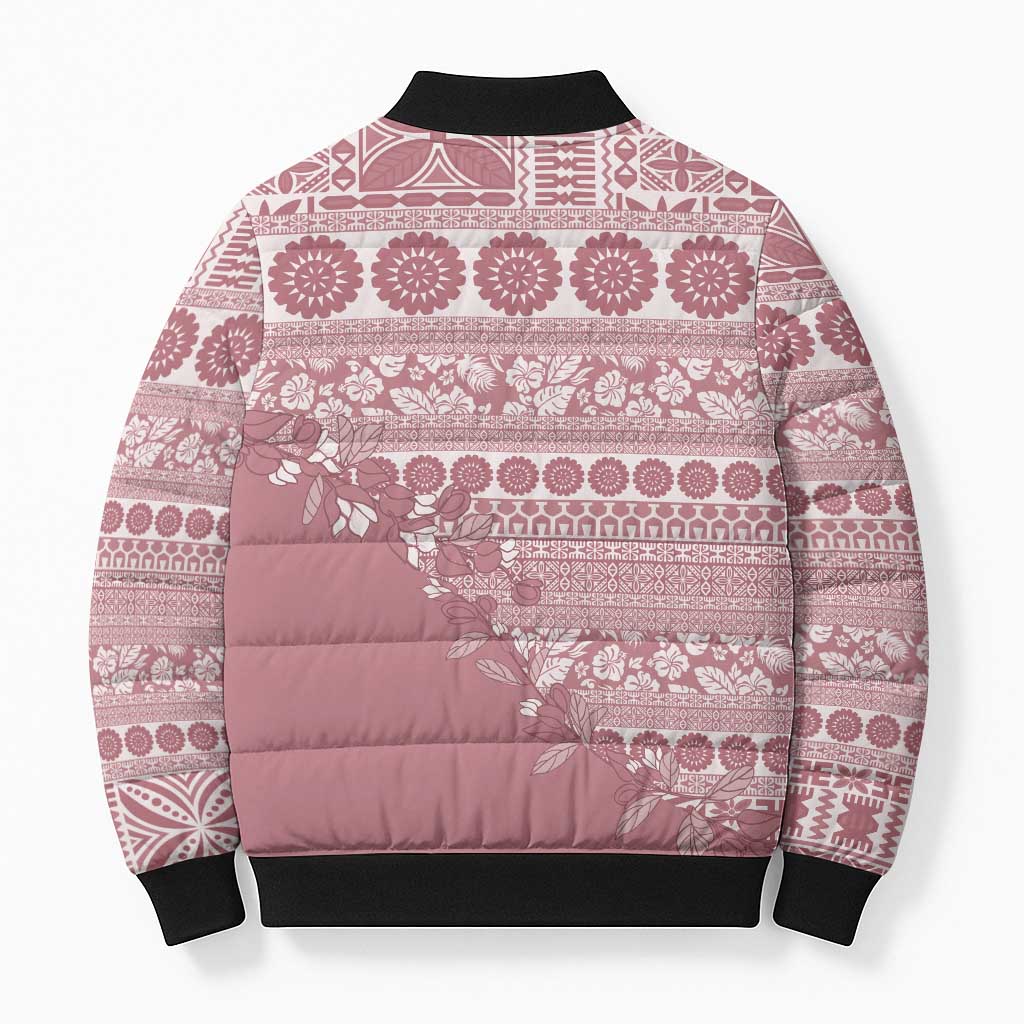 Fiji Marau na Kerisimasi Bomber Puffer Jacket Dusty Rose Tagimoucia Tapa Masi Tribal LT9 - Polynesian Pride