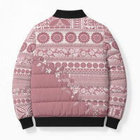 Fiji Marau na Kerisimasi Bomber Puffer Jacket Dusty Rose Tagimoucia Tapa Masi Tribal LT9 - Polynesian Pride