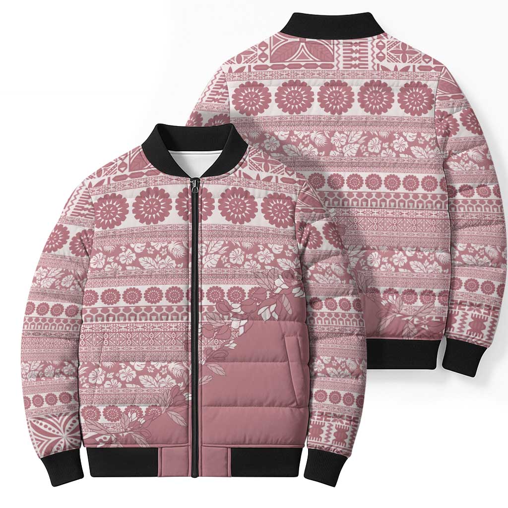 Fiji Marau na Kerisimasi Bomber Puffer Jacket Dusty Rose Tagimoucia Tapa Masi Tribal LT9 - Polynesian Pride