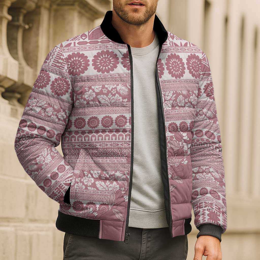 Fiji Marau na Kerisimasi Bomber Puffer Jacket Dusty Rose Tagimoucia Tapa Masi Tribal LT9 - Polynesian Pride
