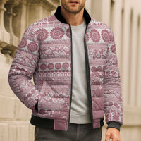 Fiji Marau na Kerisimasi Bomber Puffer Jacket Dusty Rose Tagimoucia Tapa Masi Tribal LT9 - Polynesian Pride