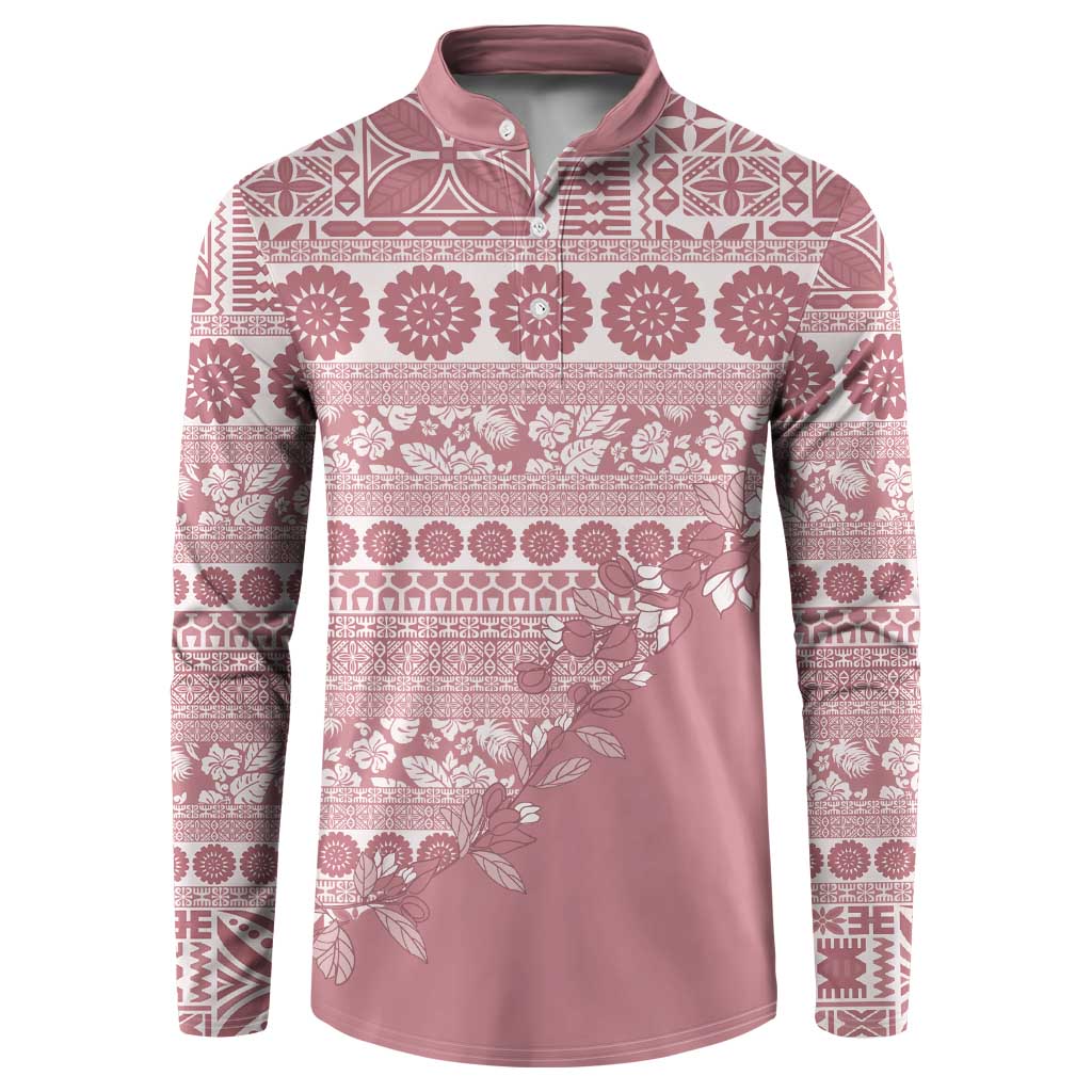 Fiji Marau na Kerisimasi Button Sweatshirt Dusty Rose Tagimoucia Tapa Masi Tribal LT9 Pink - Polynesian Pride