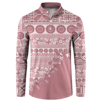 Fiji Marau na Kerisimasi Button Sweatshirt Dusty Rose Tagimoucia Tapa Masi Tribal LT9 Pink - Polynesian Pride