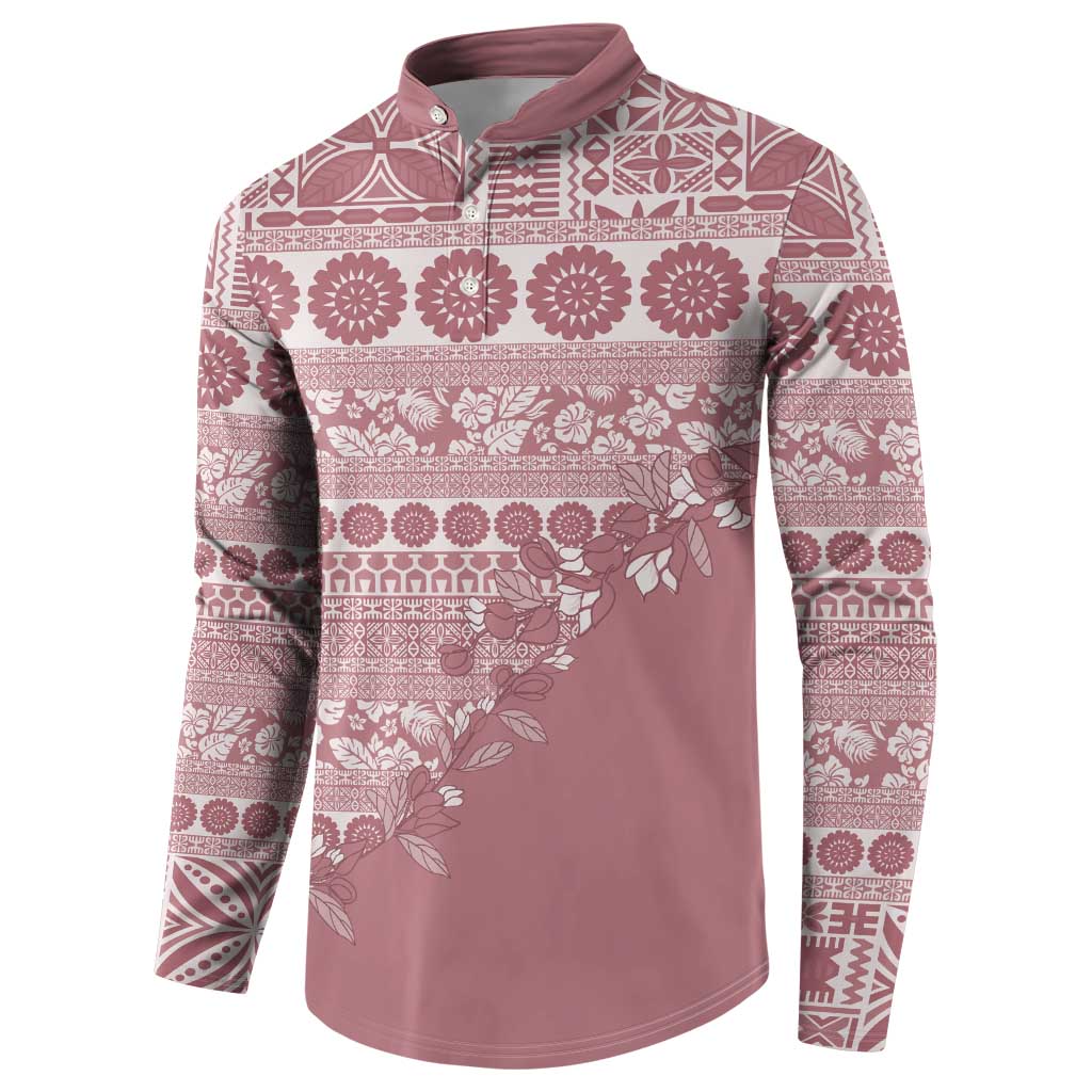 Fiji Marau na Kerisimasi Button Sweatshirt Dusty Rose Tagimoucia Tapa Masi Tribal LT9 - Polynesian Pride