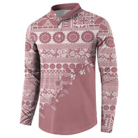 Fiji Marau na Kerisimasi Button Sweatshirt Dusty Rose Tagimoucia Tapa Masi Tribal LT9 - Polynesian Pride