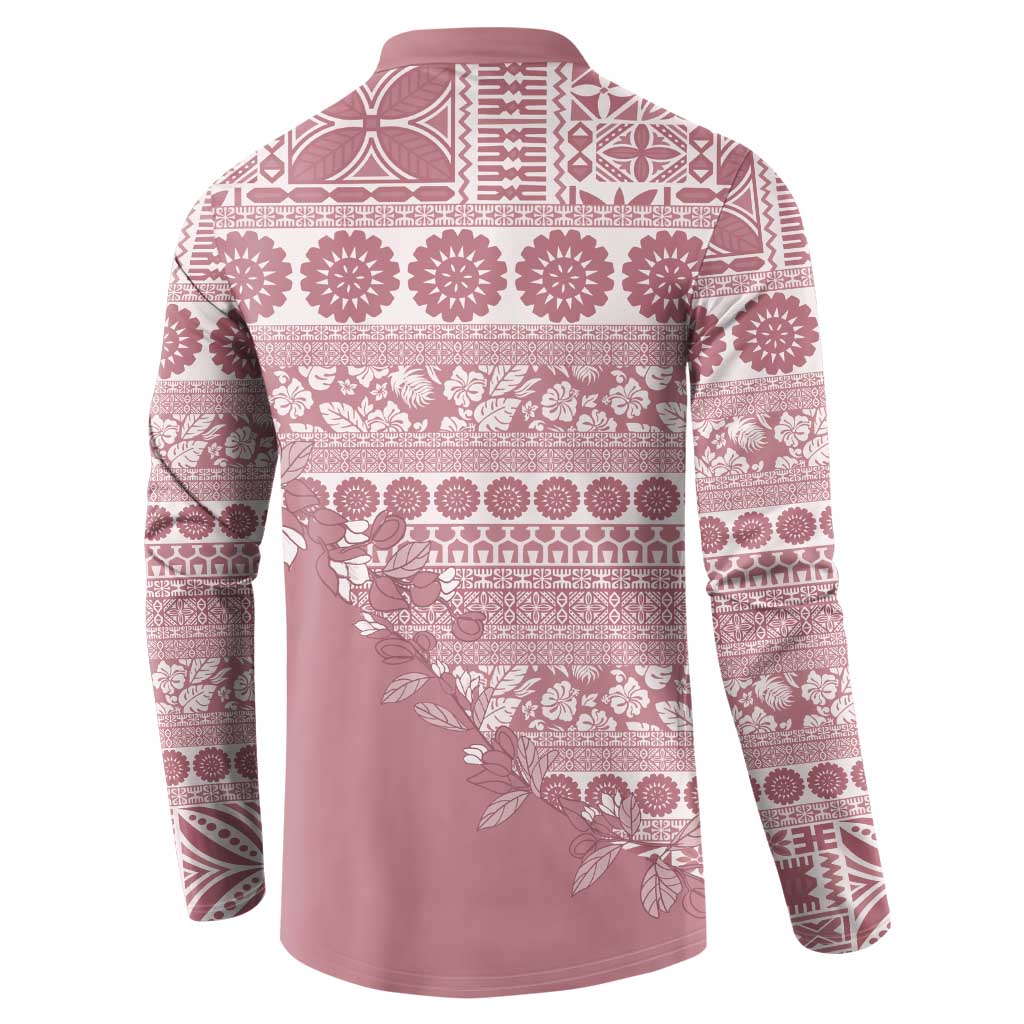 Fiji Marau na Kerisimasi Button Sweatshirt Dusty Rose Tagimoucia Tapa Masi Tribal LT9 - Polynesian Pride
