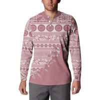 Fiji Marau na Kerisimasi Button Sweatshirt Dusty Rose Tagimoucia Tapa Masi Tribal LT9 - Polynesian Pride