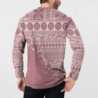 Fiji Marau na Kerisimasi Button Sweatshirt Dusty Rose Tagimoucia Tapa Masi Tribal LT9 - Polynesian Pride