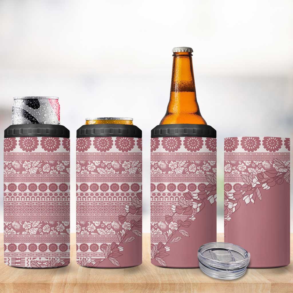 Fiji Marau na Kerisimasi 4 in 1 Can Cooler Tumbler Dusty Rose Tagimoucia Tapa Masi Tribal - Polynesian Pride
