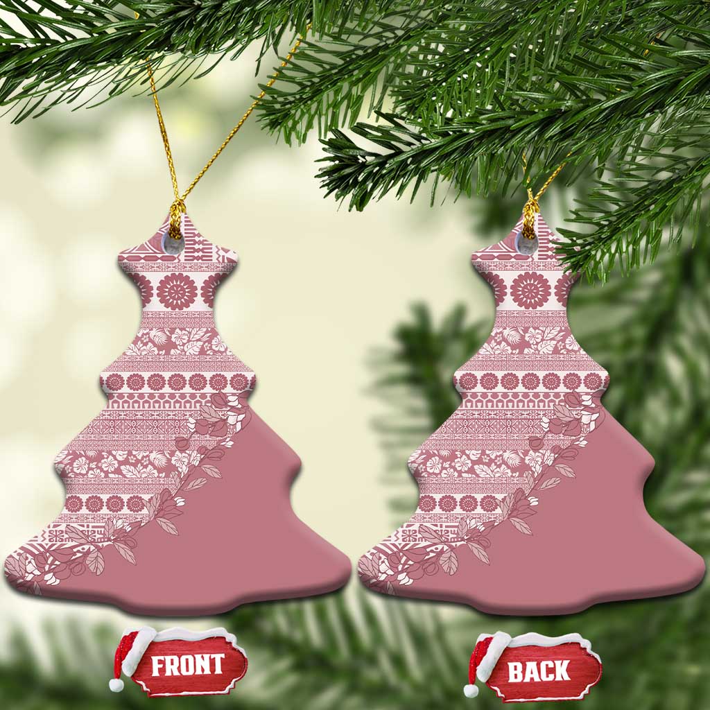 Fiji Marau na Kerisimasi Ceramic Ornament Dusty Rose Tagimoucia Tapa Masi Tribal - Polynesian Pride