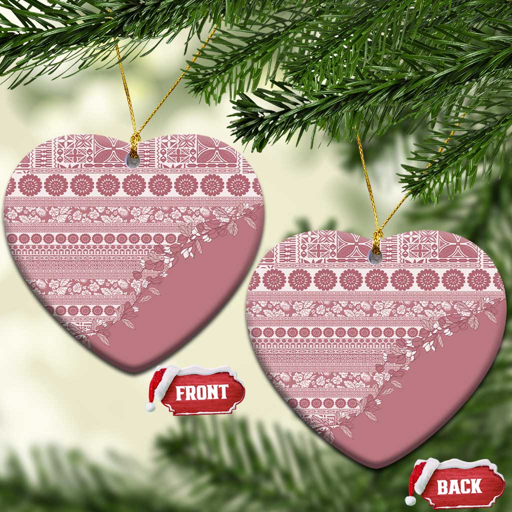 Fiji Marau na Kerisimasi Ceramic Ornament Dusty Rose Tagimoucia Tapa Masi Tribal - Polynesian Pride