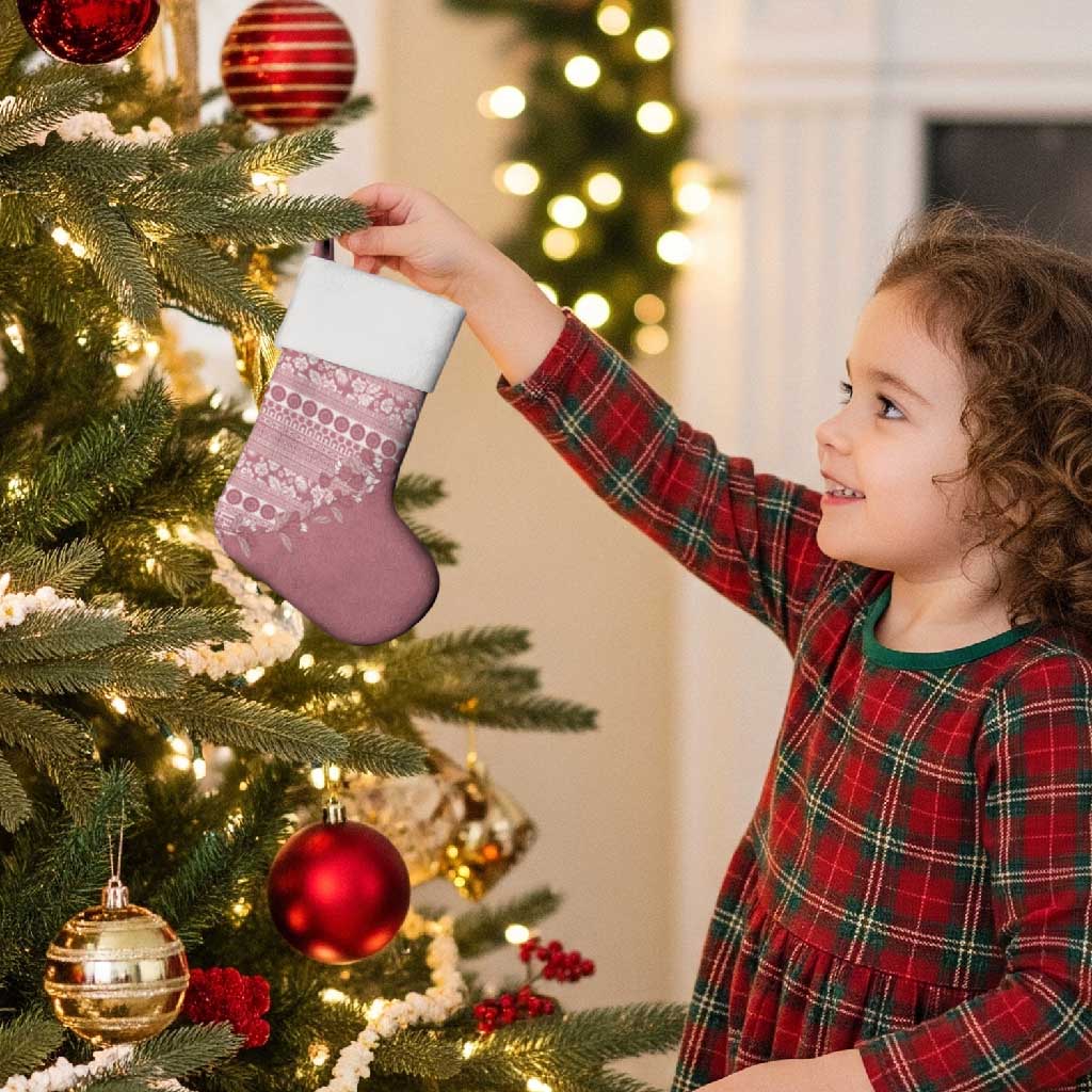 Fiji Marau na Kerisimasi Christmas Stocking Dusty Rose Tagimoucia Tapa Masi Tribal - Polynesian Pride