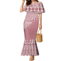 Fiji Marau na Kerisimasi Family Matching Mermaid Dress and Hawaiian Shirt Dusty Rose Tagimoucia Tapa Masi Tribal - Polynesian Pride