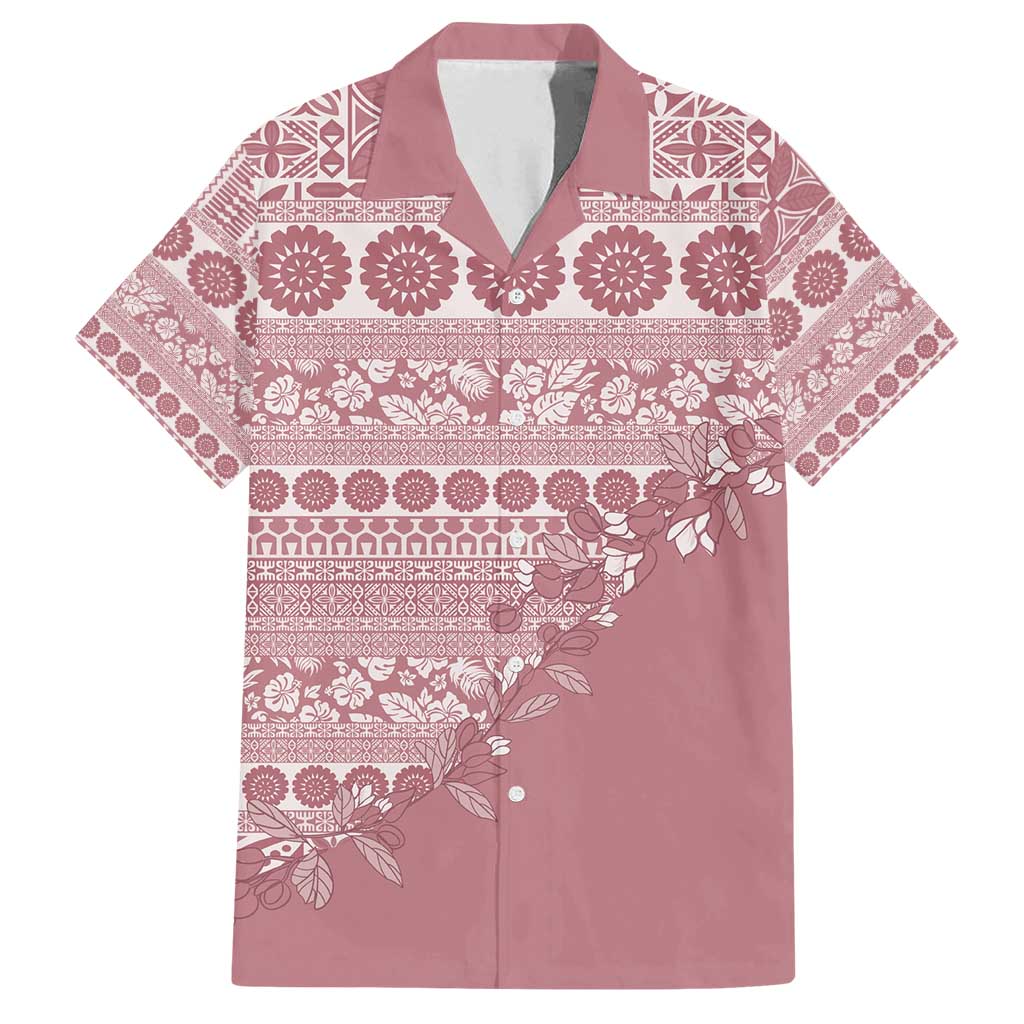 Fiji Marau na Kerisimasi Family Matching Off Shoulder Short Dress and Hawaiian Shirt Dusty Rose Tagimoucia Tapa Masi Tribal - Polynesian Pride