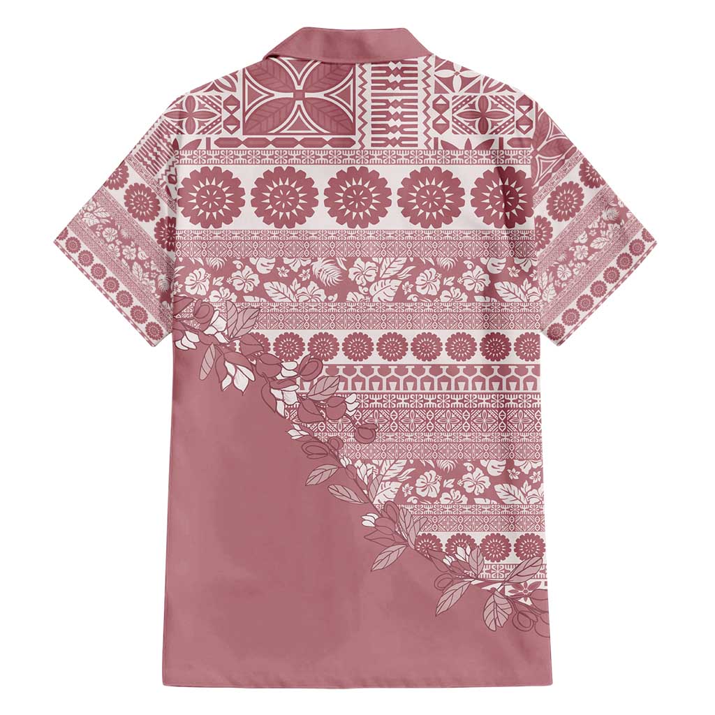Fiji Marau na Kerisimasi Family Matching Off Shoulder Short Dress and Hawaiian Shirt Dusty Rose Tagimoucia Tapa Masi Tribal - Polynesian Pride