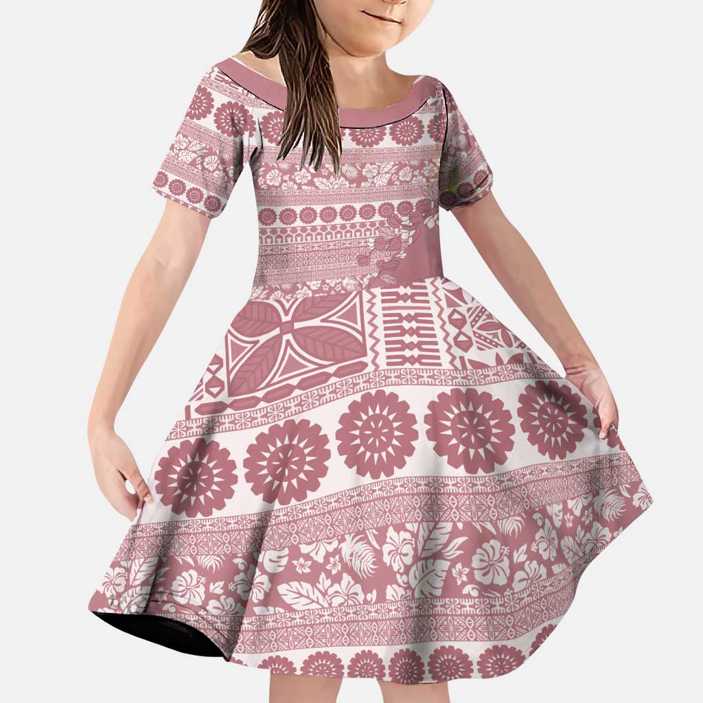 Fiji Marau na Kerisimasi Family Matching Puletasi and Hawaiian Shirt Dusty Rose Tagimoucia Tapa Masi Tribal - Polynesian Pride