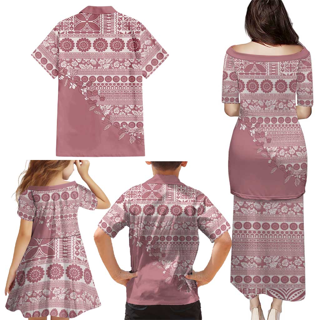 Fiji Marau na Kerisimasi Family Matching Puletasi and Hawaiian Shirt Dusty Rose Tagimoucia Tapa Masi Tribal - Polynesian Pride