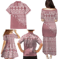 Fiji Marau na Kerisimasi Family Matching Puletasi and Hawaiian Shirt Dusty Rose Tagimoucia Tapa Masi Tribal - Polynesian Pride