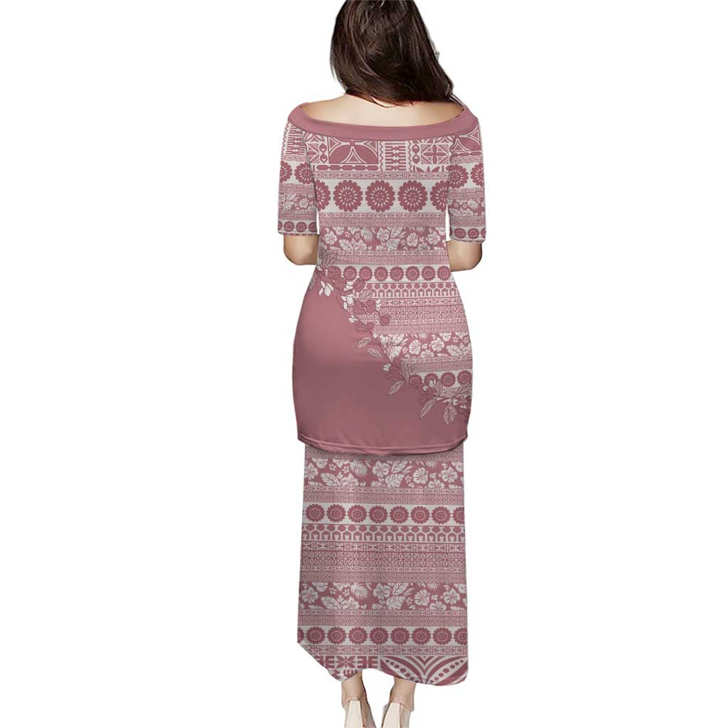 Fiji Marau na Kerisimasi Family Matching Puletasi and Hawaiian Shirt Dusty Rose Tagimoucia Tapa Masi Tribal - Polynesian Pride