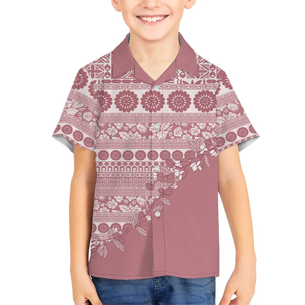 Fiji Marau na Kerisimasi Family Matching Puletasi and Hawaiian Shirt Dusty Rose Tagimoucia Tapa Masi Tribal - Polynesian Pride