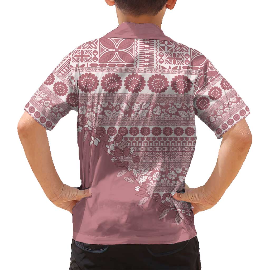 Fiji Marau na Kerisimasi Family Matching Summer Maxi Dress and Hawaiian Shirt Dusty Rose Tagimoucia Tapa Masi Tribal - Polynesian Pride