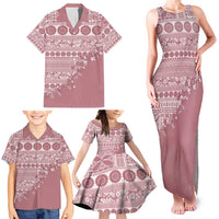 Fiji Marau na Kerisimasi Family Matching Tank Maxi Dress and Hawaiian Shirt Dusty Rose Tagimoucia Tapa Masi Tribal - Polynesian Pride