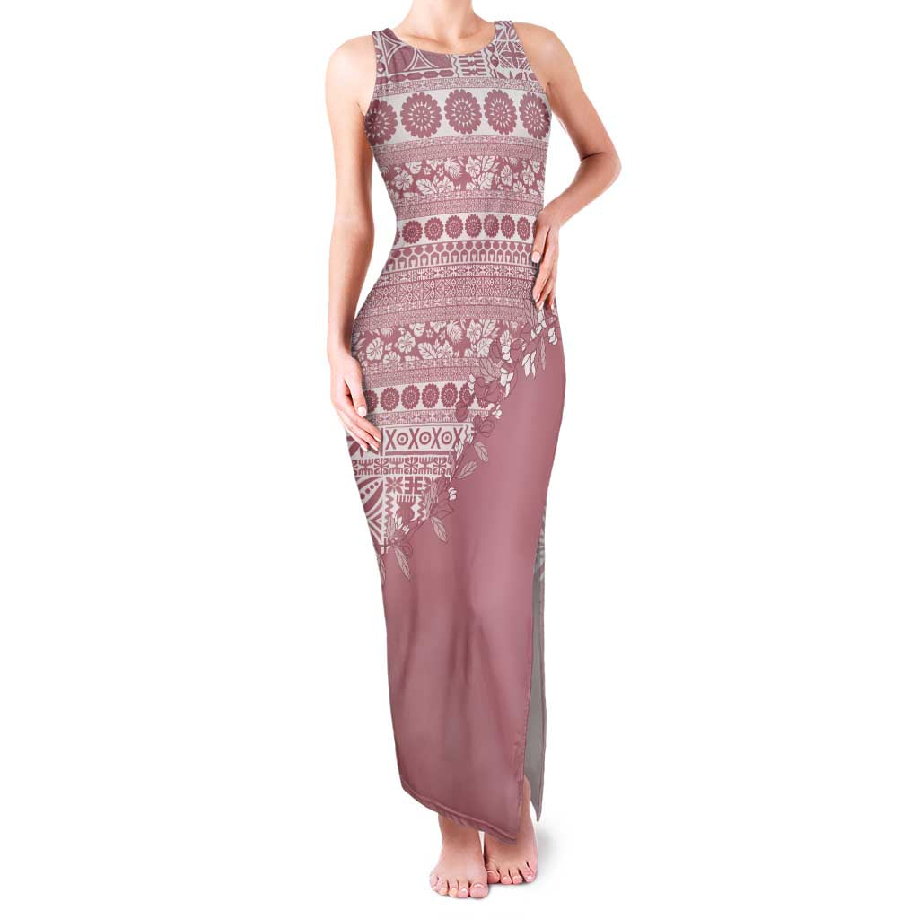 Fiji Marau na Kerisimasi Family Matching Tank Maxi Dress and Hawaiian Shirt Dusty Rose Tagimoucia Tapa Masi Tribal - Polynesian Pride