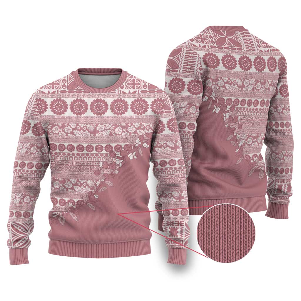 Fiji Marau na Kerisimasi Ugly Christmas Sweater Dusty Rose Tagimoucia Tapa Masi Tribal - Polynesian Pride