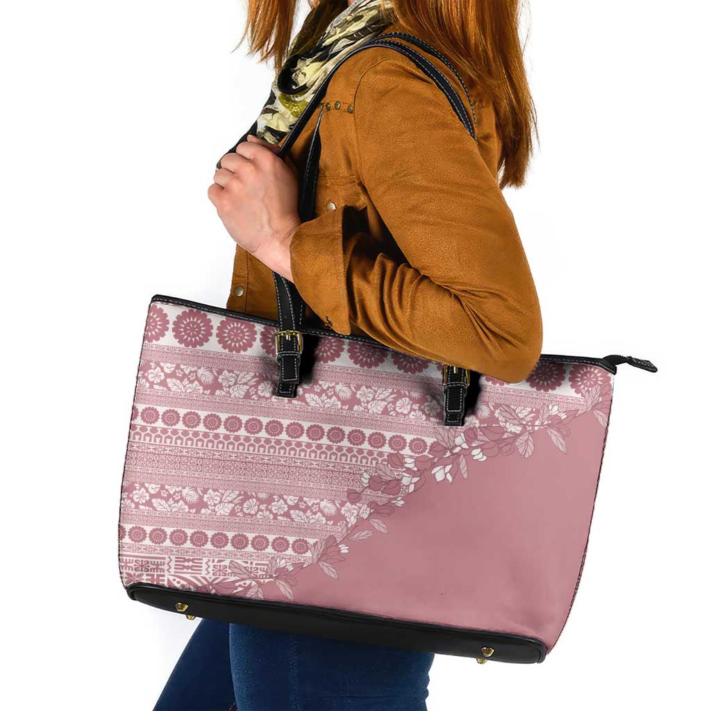 Fiji Marau na Kerisimasi Leather Tote Bag Dusty Rose Tagimoucia Tapa Masi Tribal LT9 Pink - Polynesian Pride